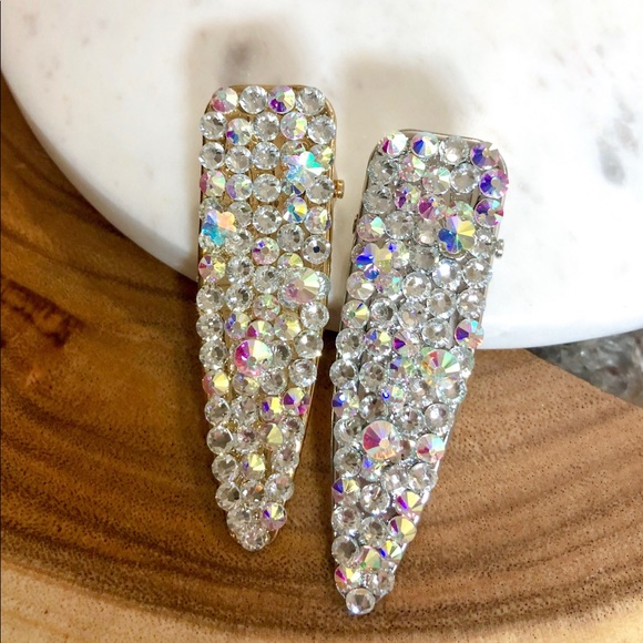 Accessories - Iridescent Crystal Covered Barrette Hair Clips